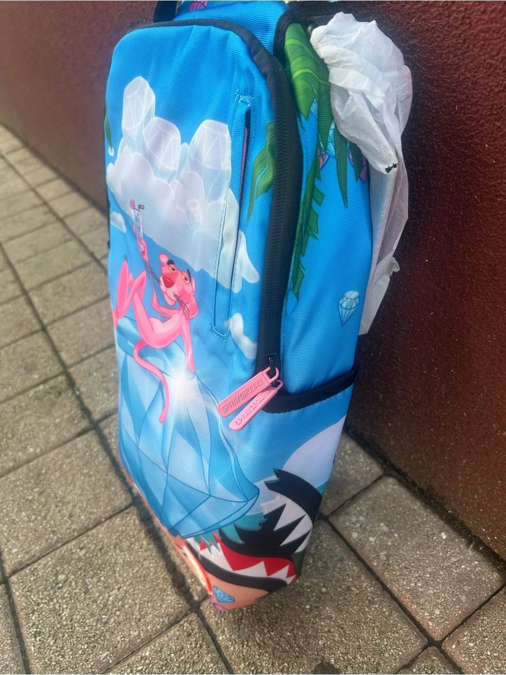 Sprayground Blue Pink Panther Diamond Graphic Kids Backpack